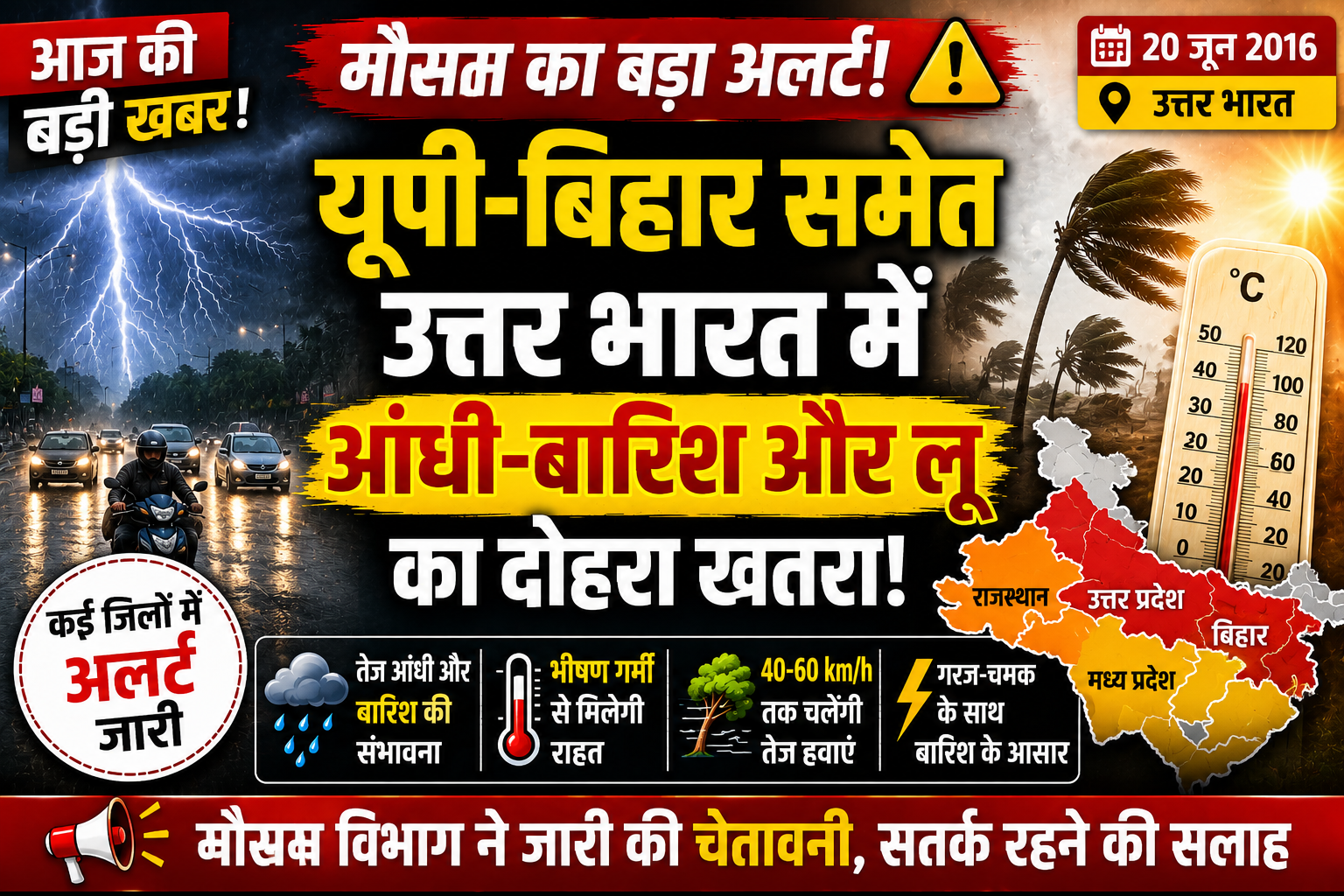 यूपी-बिहार समेत उत्तर भारत में मौसम का बड़ा अलर्ट, आंधी-बारिश और लू का दोहरा खतरा