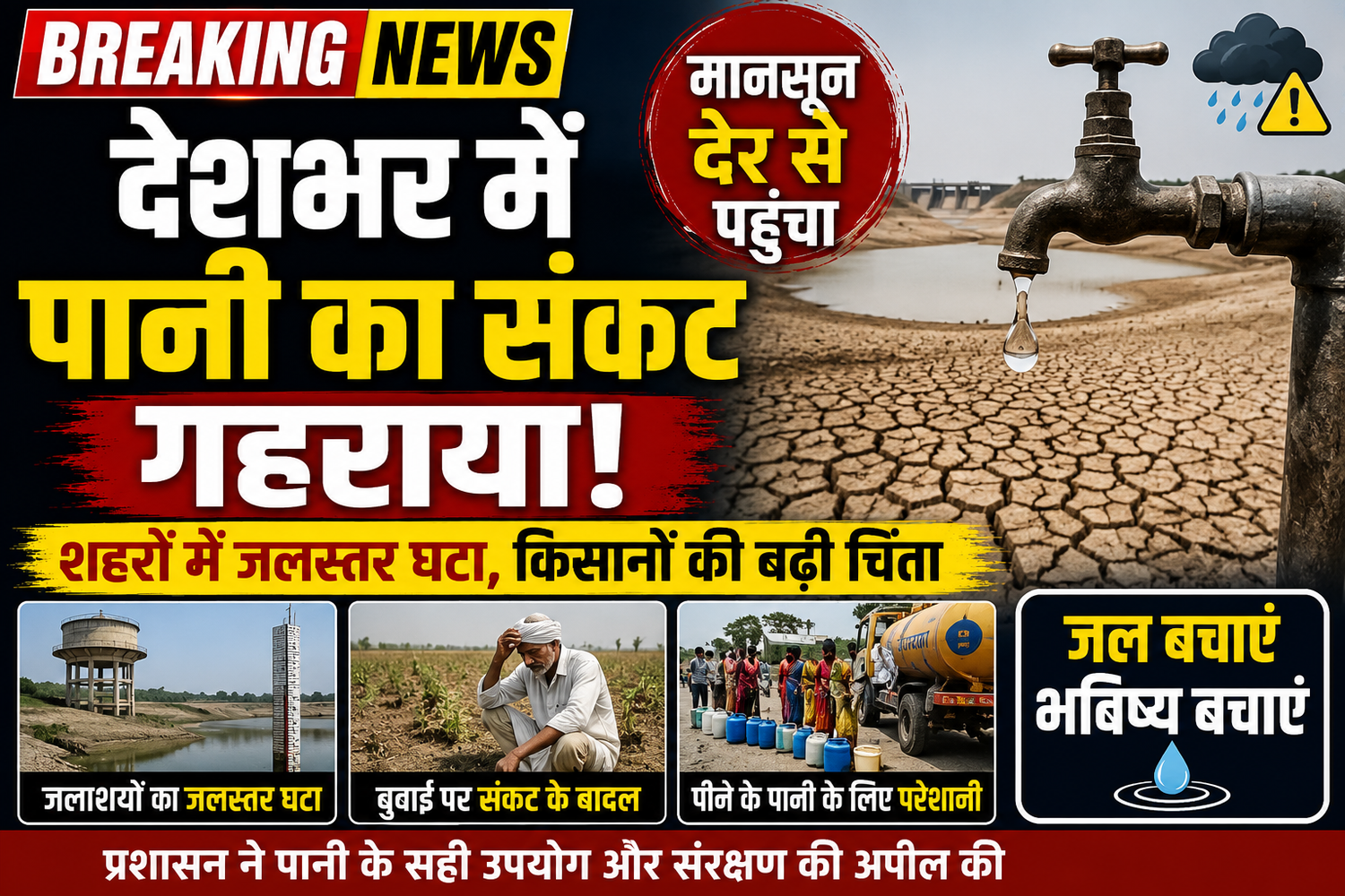 देशभर में पानी का संकट गहराया, देर से मानसून पहुंचने से शहरों और किसानों की बढ़ी चिंता
