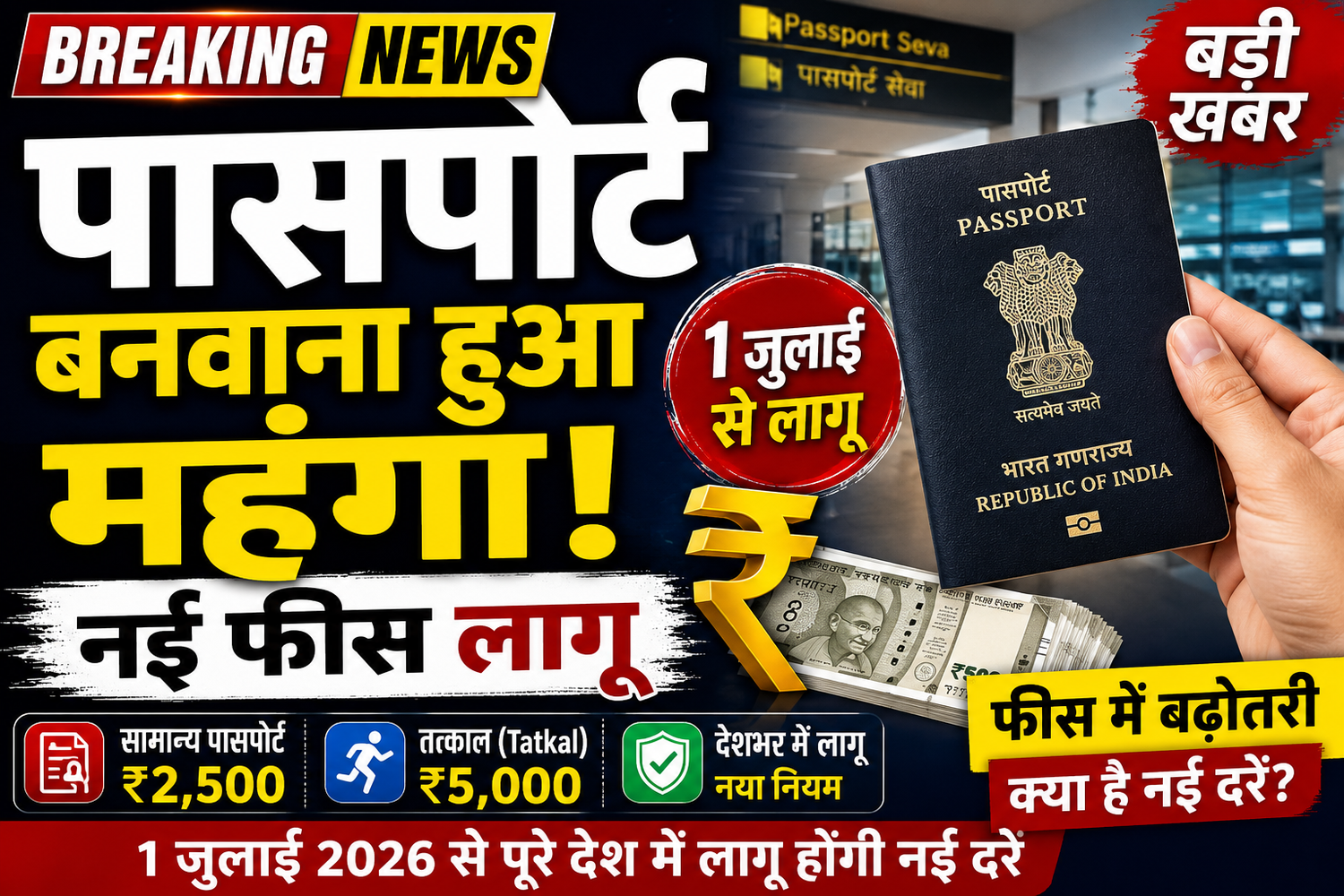 पासपोर्ट बनवाना हुआ महंगा, 1 जुलाई से लागू होंगी नई फीस
