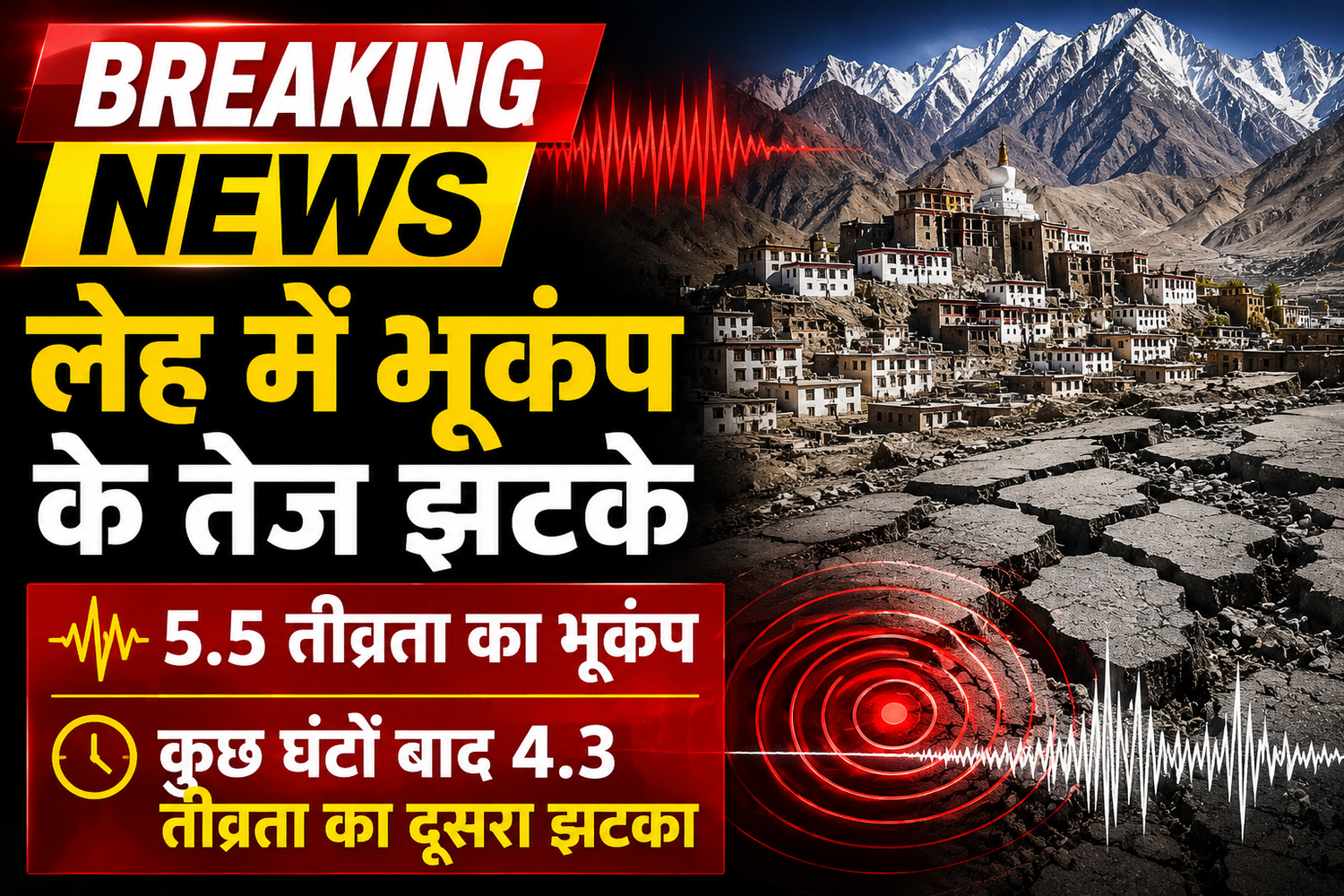 लेह में 5.5 तीव्रता का भूकंप, सुबह महसूस किए गए तेज झटके
